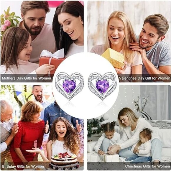 925 Sterling Silver Heart Stud Birthstone Earrings 11-Nov-Created Citrine